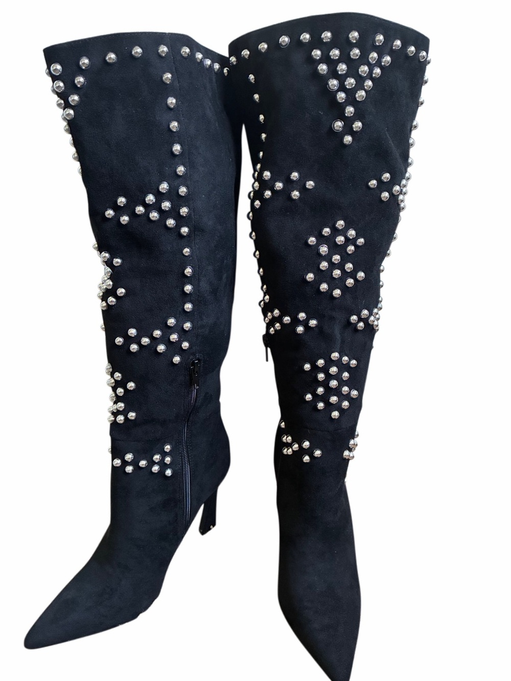 JustFab Studded Black Suede Knee-High Boots